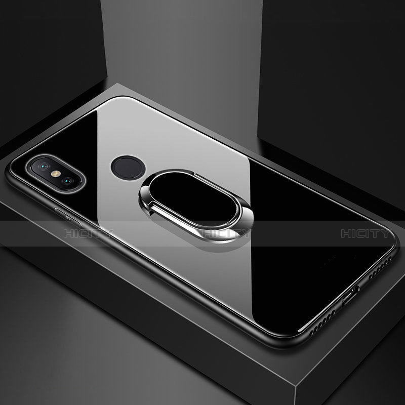 Carcasa Bumper Funda Silicona Espejo con Magnetico Anillo de dedo Soporte para Xiaomi Mi 8 Negro