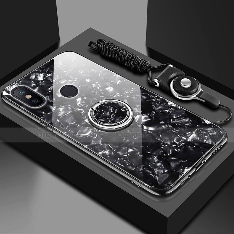 Carcasa Bumper Funda Silicona Espejo con Magnetico Anillo de dedo Soporte para Xiaomi Mi A2 Lite Negro