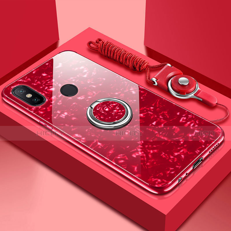 Carcasa Bumper Funda Silicona Espejo con Magnetico Anillo de dedo Soporte para Xiaomi Mi A2 Lite Rojo