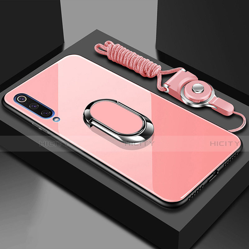 Carcasa Bumper Funda Silicona Espejo con Magnetico Anillo de dedo Soporte para Xiaomi Mi A3 Oro Rosa