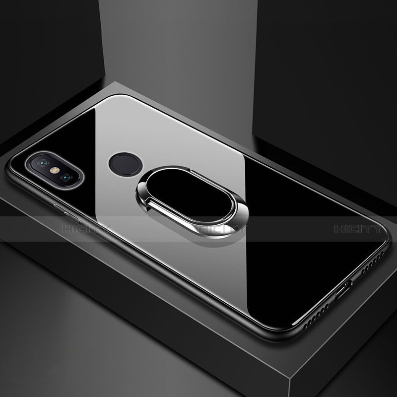 Carcasa Bumper Funda Silicona Espejo con Magnetico Anillo de dedo Soporte para Xiaomi Mi Max 3 Negro