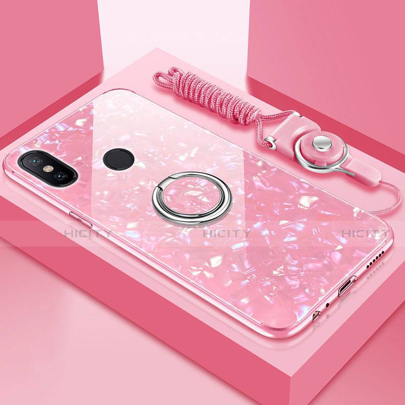 Carcasa Bumper Funda Silicona Espejo con Magnetico Anillo de dedo Soporte para Xiaomi Redmi 6 Pro Rosa