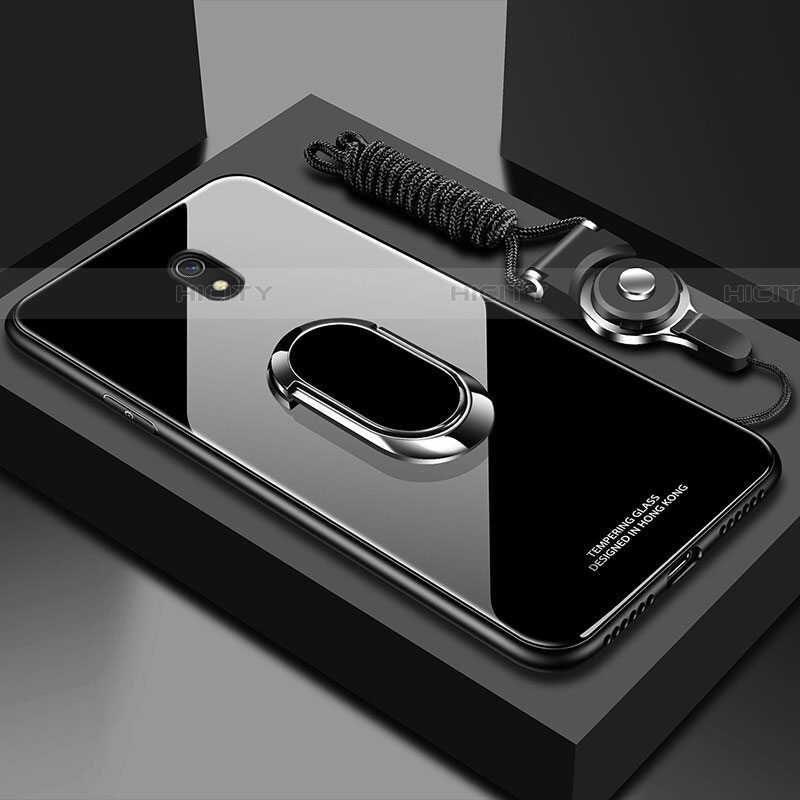 Carcasa Bumper Funda Silicona Espejo con Magnetico Anillo de dedo Soporte para Xiaomi Redmi 8A Negro