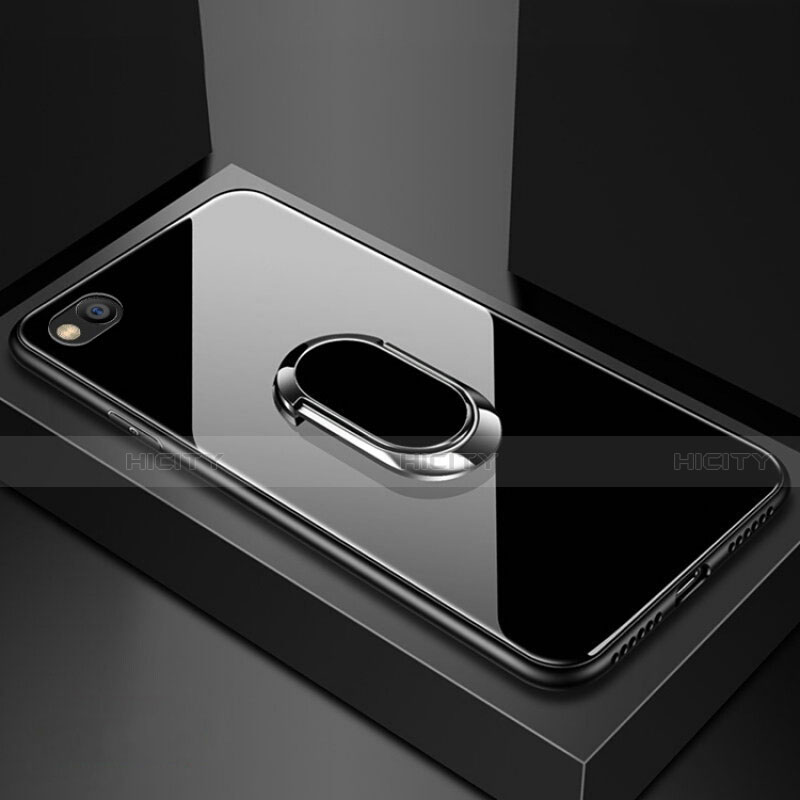 Carcasa Bumper Funda Silicona Espejo con Magnetico Anillo de dedo Soporte para Xiaomi Redmi Go Negro