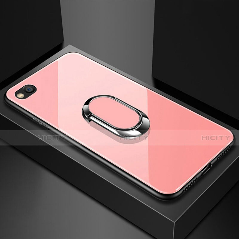 Carcasa Bumper Funda Silicona Espejo con Magnetico Anillo de dedo Soporte para Xiaomi Redmi Go Oro Rosa