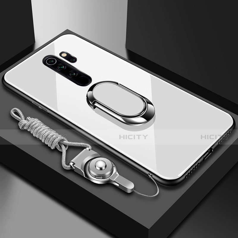 Carcasa Bumper Funda Silicona Espejo con Magnetico Anillo de dedo Soporte para Xiaomi Redmi Note 8 Pro Blanco