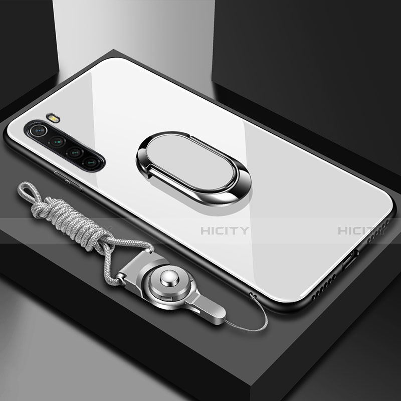 Carcasa Bumper Funda Silicona Espejo con Magnetico Anillo de dedo Soporte para Xiaomi Redmi Note 8T Blanco