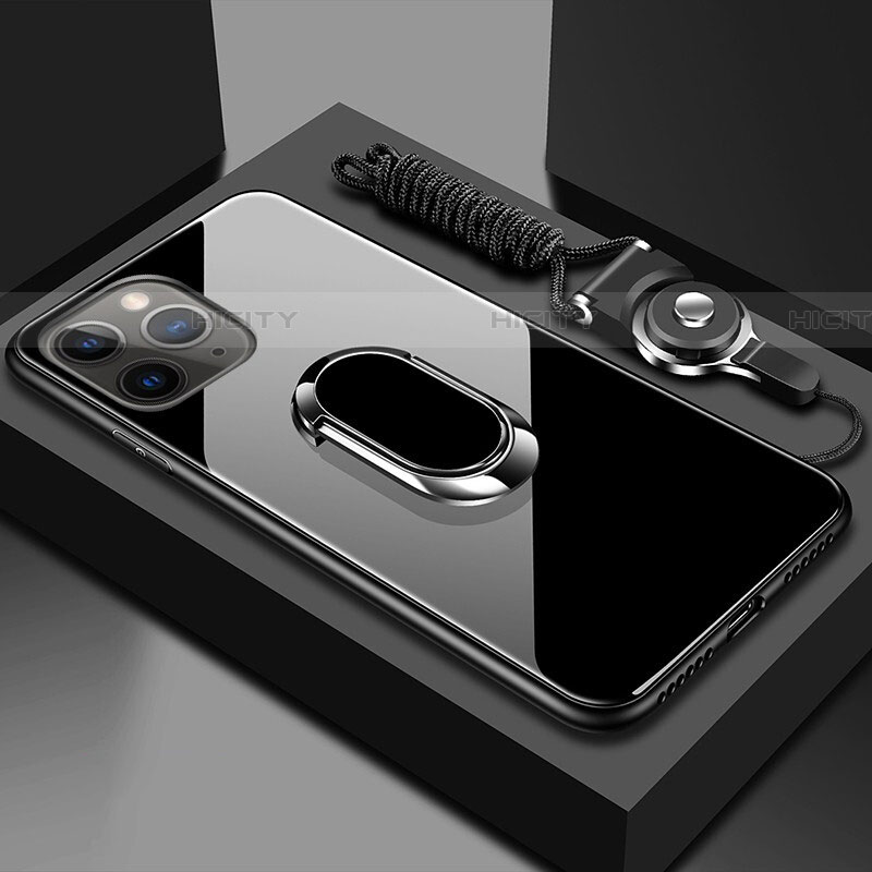 Carcasa Bumper Funda Silicona Espejo con Magnetico Anillo de dedo Soporte T01 para Apple iPhone 11 Pro Max Negro
