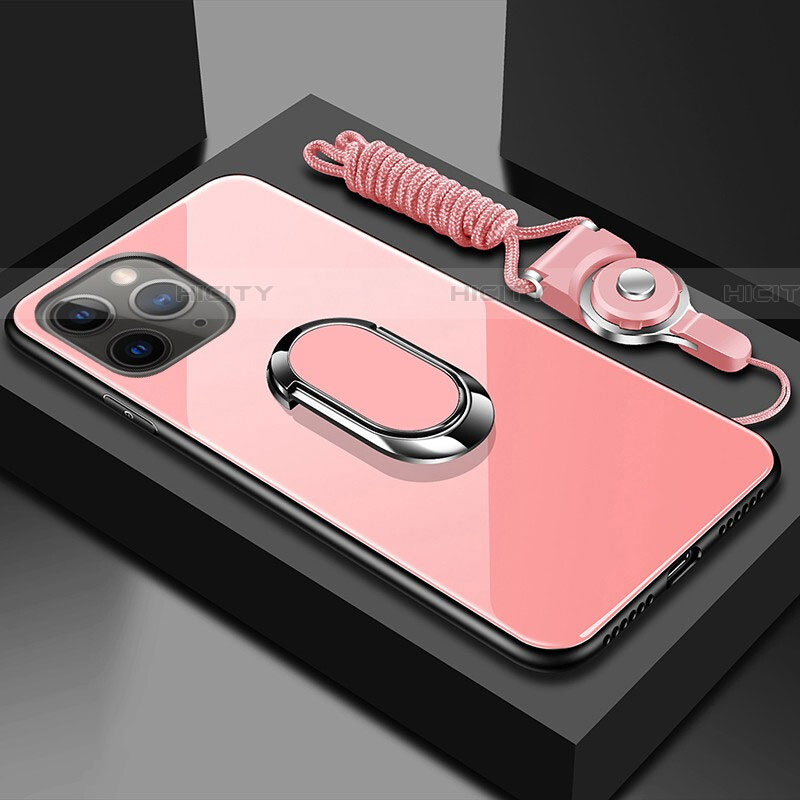 Carcasa Bumper Funda Silicona Espejo con Magnetico Anillo de dedo Soporte T01 para Apple iPhone 11 Pro Max Rosa