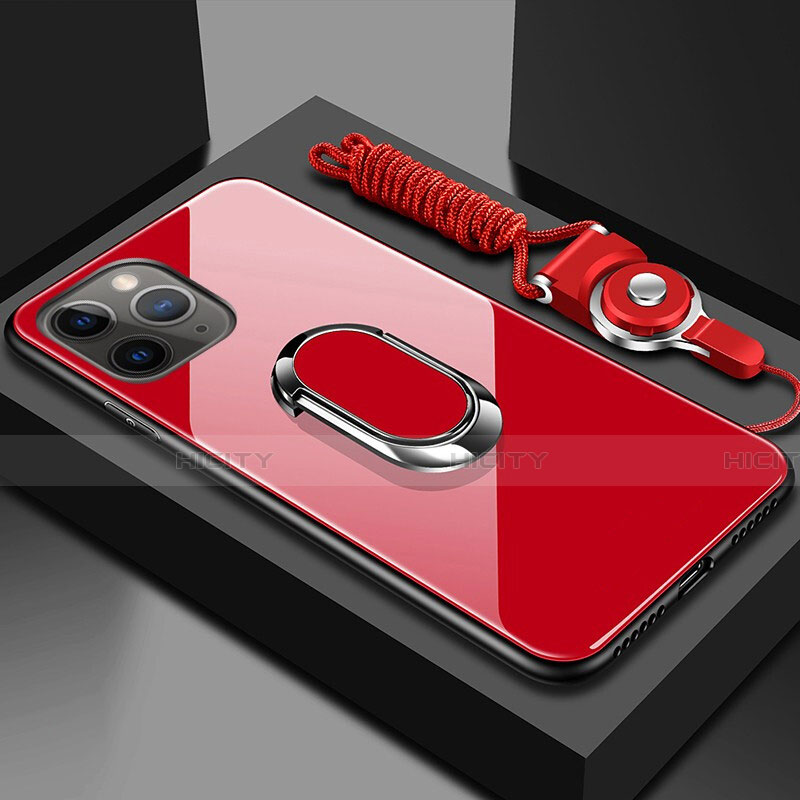 Carcasa Bumper Funda Silicona Espejo con Magnetico Anillo de dedo Soporte T01 para Apple iPhone 11 Pro Rojo