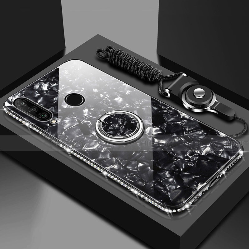 Carcasa Bumper Funda Silicona Espejo con Magnetico Anillo de dedo Soporte T01 para Huawei Honor 20E Negro