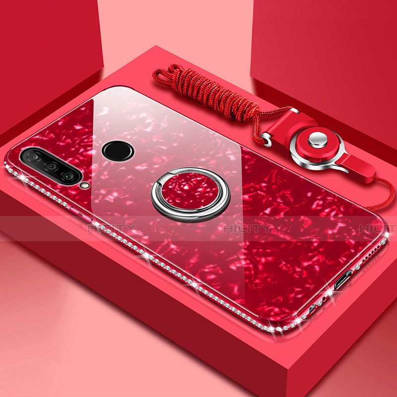Carcasa Bumper Funda Silicona Espejo con Magnetico Anillo de dedo Soporte T01 para Huawei Honor 20E Rojo