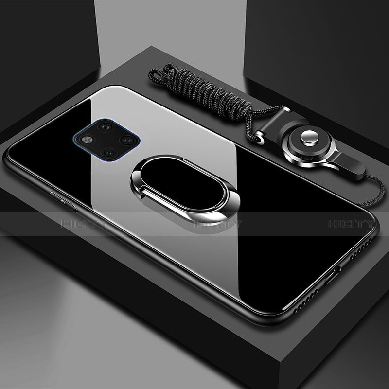 Carcasa Bumper Funda Silicona Espejo con Magnetico Anillo de dedo Soporte T01 para Huawei Mate 20 Pro Negro