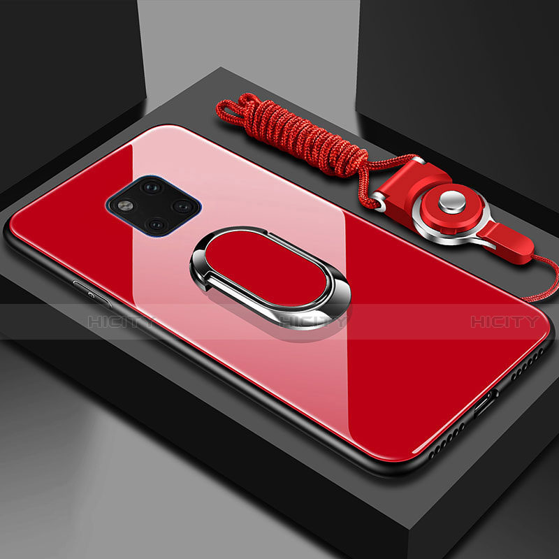 Carcasa Bumper Funda Silicona Espejo con Magnetico Anillo de dedo Soporte T01 para Huawei Mate 20 Pro Rojo