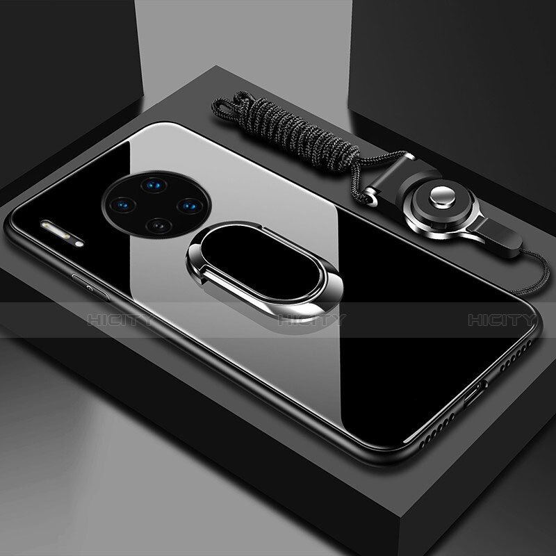Carcasa Bumper Funda Silicona Espejo con Magnetico Anillo de dedo Soporte T01 para Huawei Mate 30 Negro