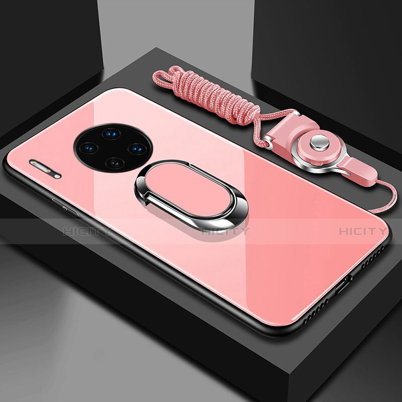 Carcasa Bumper Funda Silicona Espejo con Magnetico Anillo de dedo Soporte T01 para Huawei Mate 30 Pro Rosa