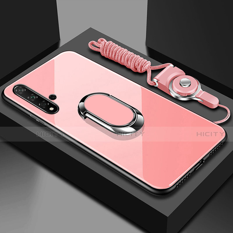 Carcasa Bumper Funda Silicona Espejo con Magnetico Anillo de dedo Soporte T01 para Huawei Nova 5 Rosa