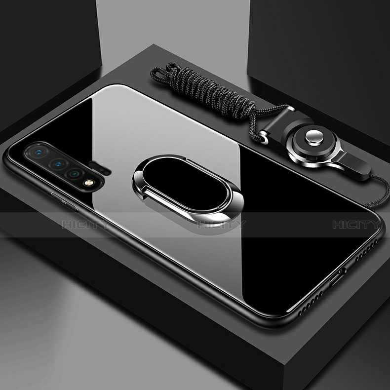 Carcasa Bumper Funda Silicona Espejo con Magnetico Anillo de dedo Soporte T01 para Huawei Nova 6 5G Negro