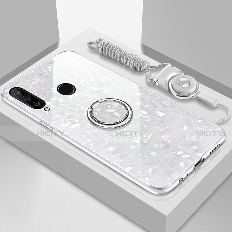 Carcasa Bumper Funda Silicona Espejo con Magnetico Anillo de dedo Soporte T01 para Huawei P30 Lite