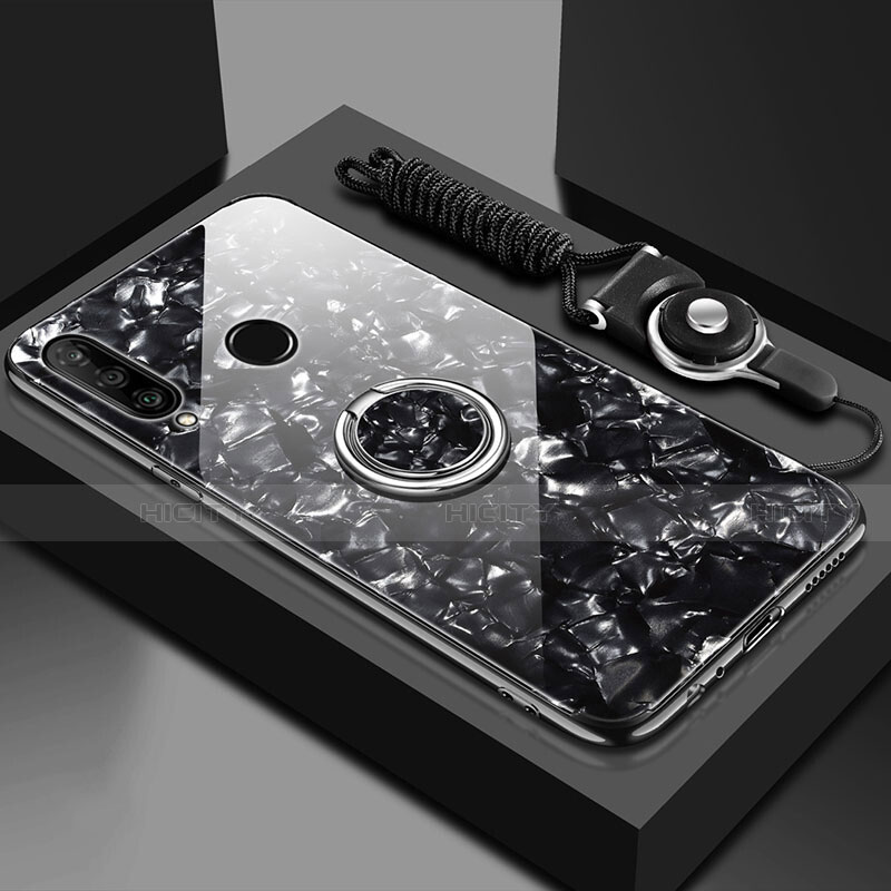 Carcasa Bumper Funda Silicona Espejo con Magnetico Anillo de dedo Soporte T01 para Huawei P30 Lite New Edition