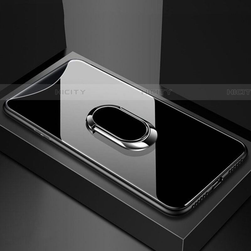 Carcasa Bumper Funda Silicona Espejo con Magnetico Anillo de dedo Soporte T01 para Oppo Find X Super Flash Edition Negro