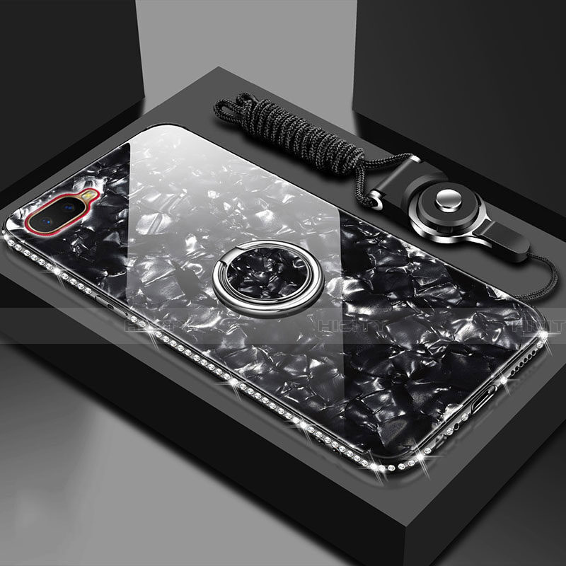 Carcasa Bumper Funda Silicona Espejo con Magnetico Anillo de dedo Soporte T01 para Oppo K1 Negro