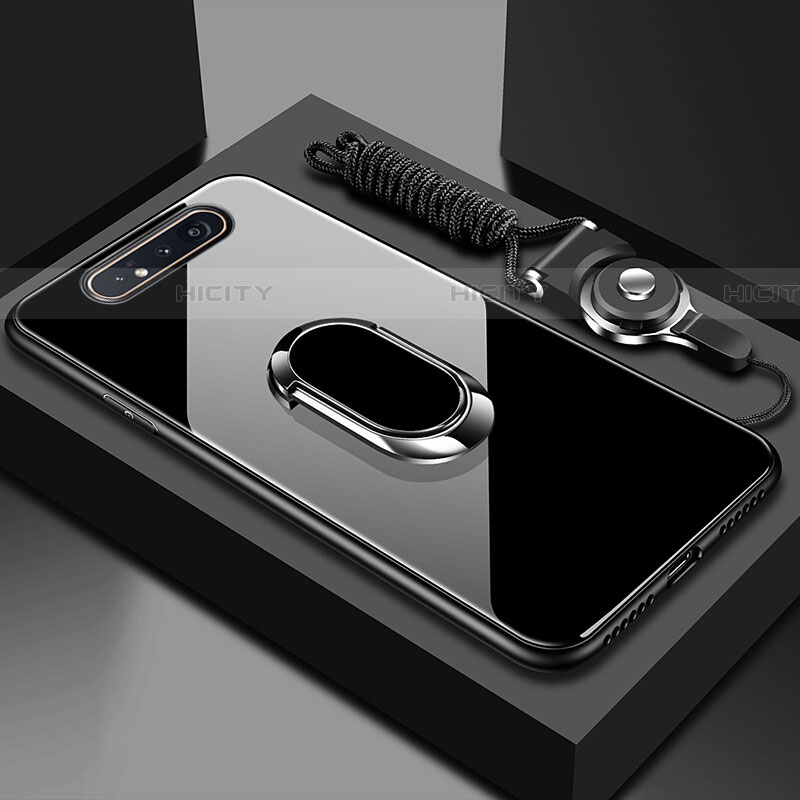 Carcasa Bumper Funda Silicona Espejo con Magnetico Anillo de dedo Soporte T01 para Samsung Galaxy A90 4G