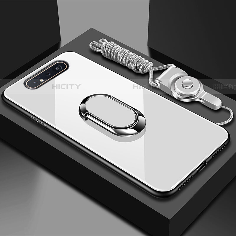 Carcasa Bumper Funda Silicona Espejo con Magnetico Anillo de dedo Soporte T01 para Samsung Galaxy A90 4G