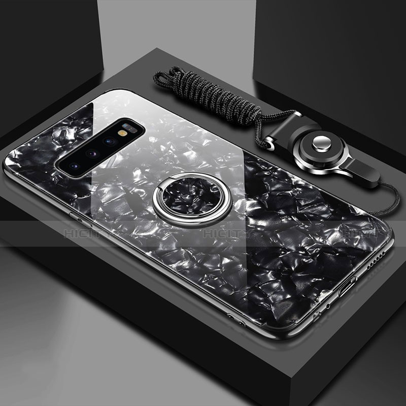 Carcasa Bumper Funda Silicona Espejo con Magnetico Anillo de dedo Soporte T01 para Samsung Galaxy S10 5G Negro