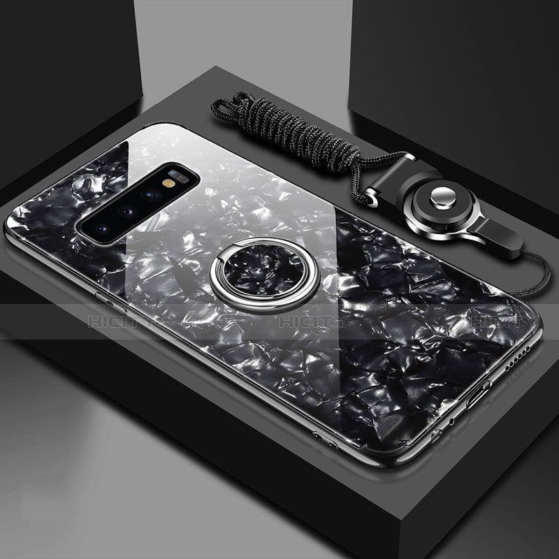 Carcasa Bumper Funda Silicona Espejo con Magnetico Anillo de dedo Soporte T01 para Samsung Galaxy S10 Plus Negro