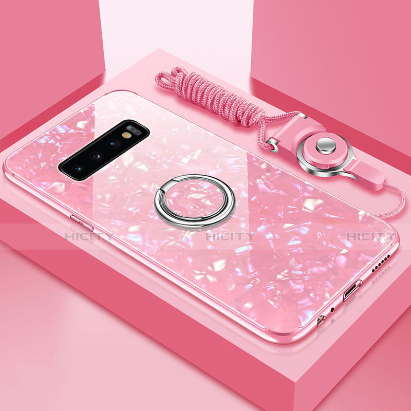 Carcasa Bumper Funda Silicona Espejo con Magnetico Anillo de dedo Soporte T01 para Samsung Galaxy S10 Plus Rosa