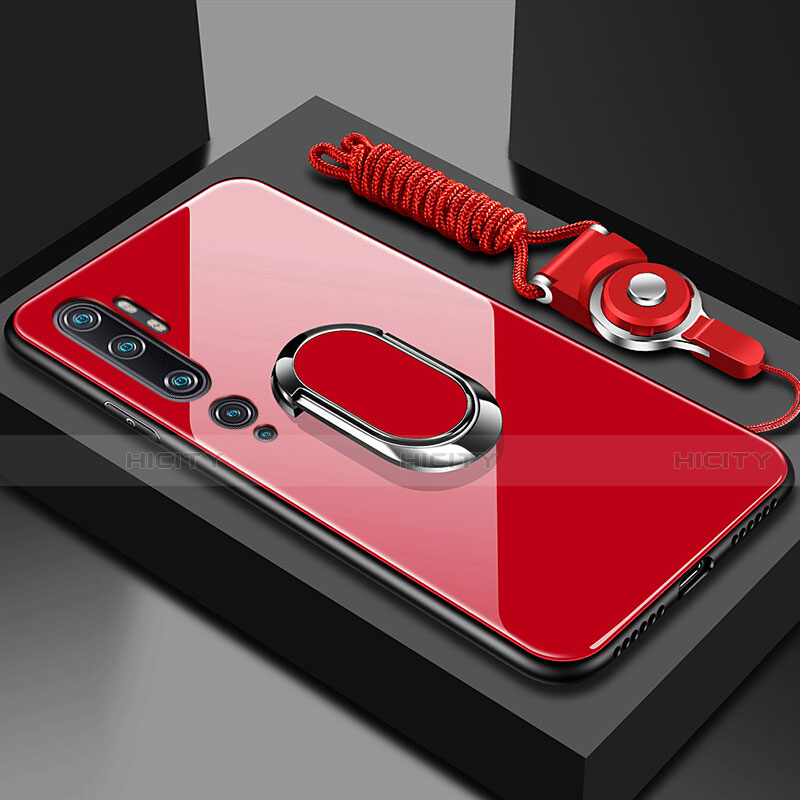 Carcasa Bumper Funda Silicona Espejo con Magnetico Anillo de dedo Soporte T01 para Xiaomi Mi Note 10 Rojo