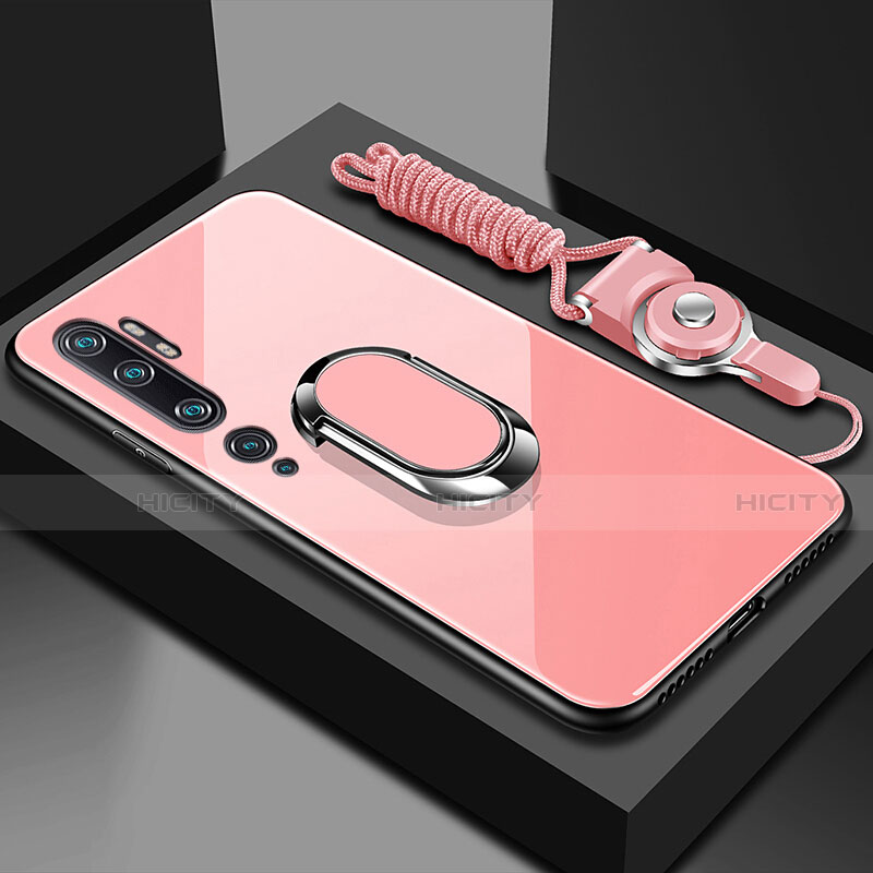 Carcasa Bumper Funda Silicona Espejo con Magnetico Anillo de dedo Soporte T01 para Xiaomi Mi Note 10 Rosa