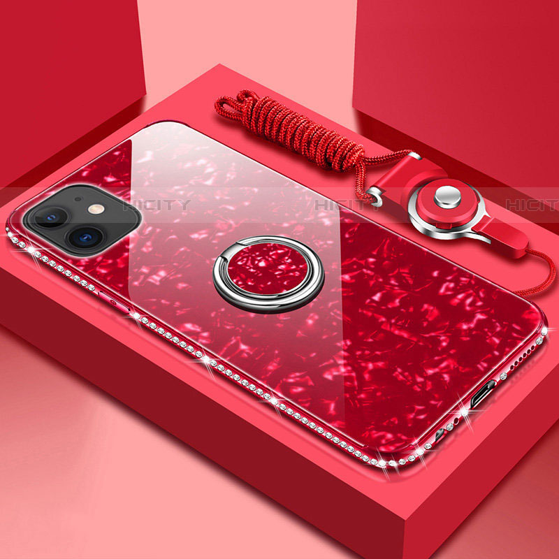 Carcasa Bumper Funda Silicona Espejo con Magnetico Anillo de dedo Soporte T02 para Apple iPhone 11