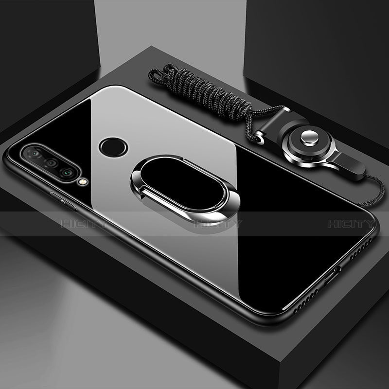 Carcasa Bumper Funda Silicona Espejo con Magnetico Anillo de dedo Soporte T02 para Huawei Honor 20 Lite Negro