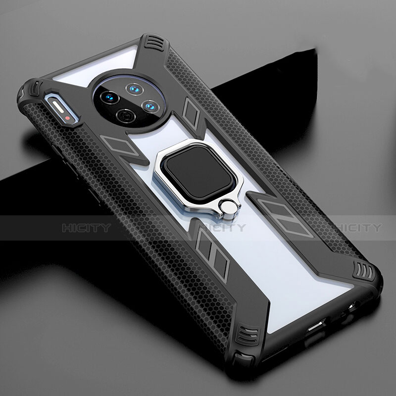 Carcasa Bumper Funda Silicona Espejo con Magnetico Anillo de dedo Soporte T02 para Huawei Mate 30 Negro