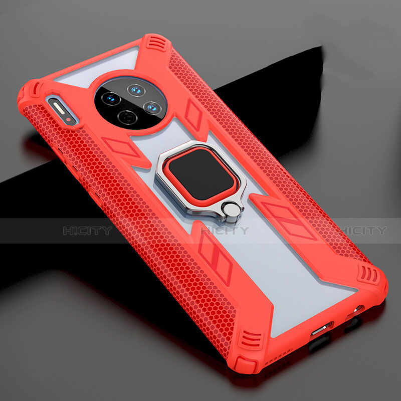 Carcasa Bumper Funda Silicona Espejo con Magnetico Anillo de dedo Soporte T02 para Huawei Mate 30 Pro Rojo