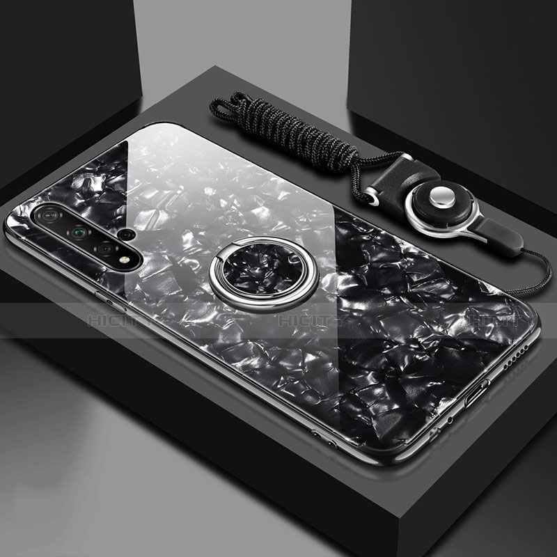 Carcasa Bumper Funda Silicona Espejo con Magnetico Anillo de dedo Soporte T02 para Huawei Nova 5 Pro
