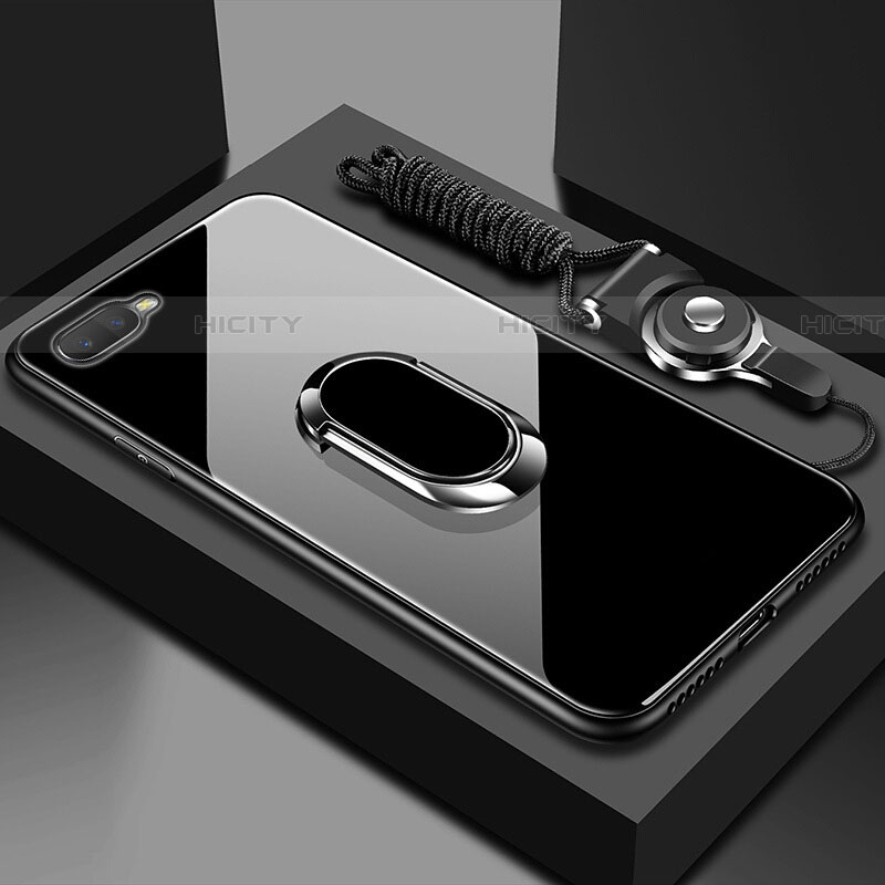 Carcasa Bumper Funda Silicona Espejo con Magnetico Anillo de dedo Soporte T02 para Oppo RX17 Neo Negro