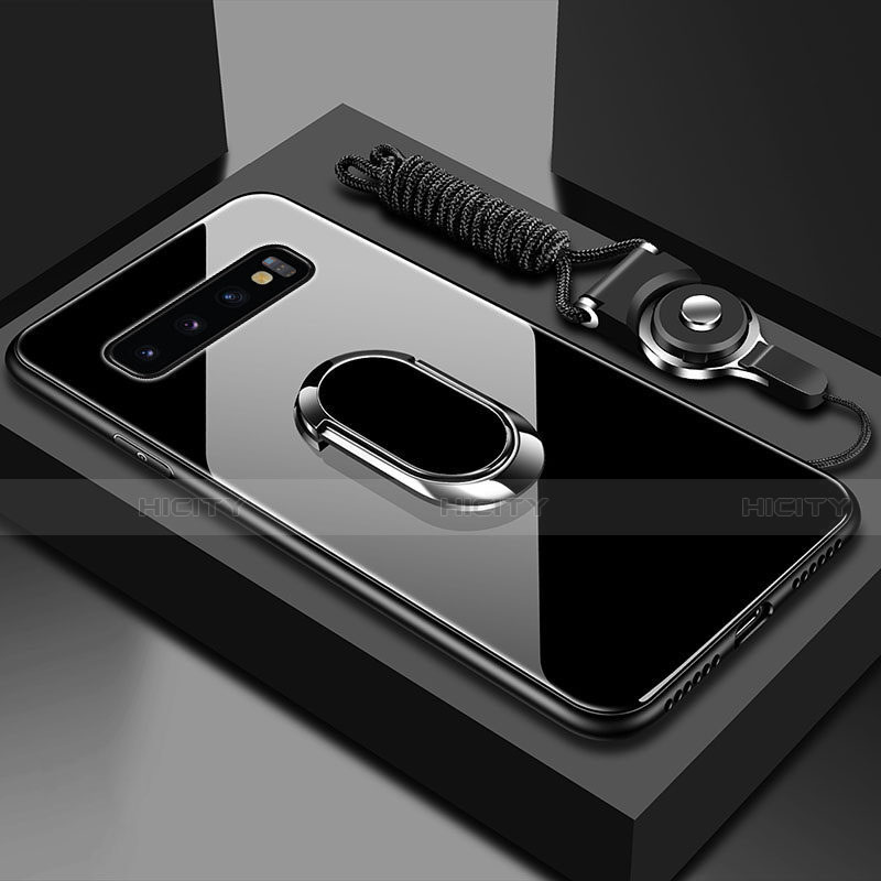 Carcasa Bumper Funda Silicona Espejo con Magnetico Anillo de dedo Soporte T02 para Samsung Galaxy S10 Plus