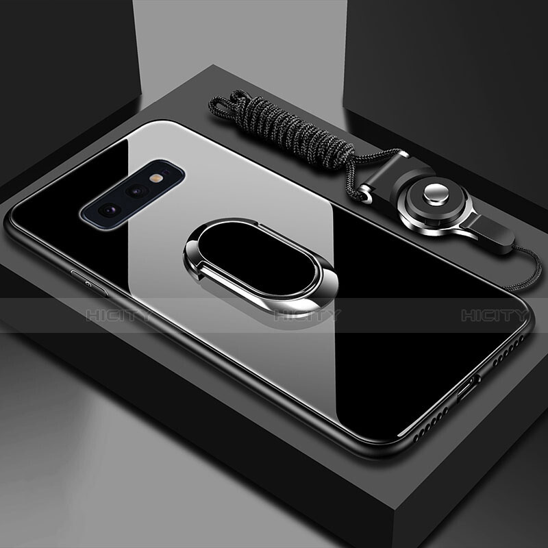 Carcasa Bumper Funda Silicona Espejo con Magnetico Anillo de dedo Soporte T02 para Samsung Galaxy S10e Negro