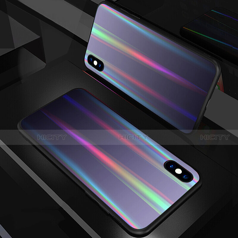 Carcasa Bumper Funda Silicona Espejo Gradiente Arco iris A01 para Apple iPhone X Negro