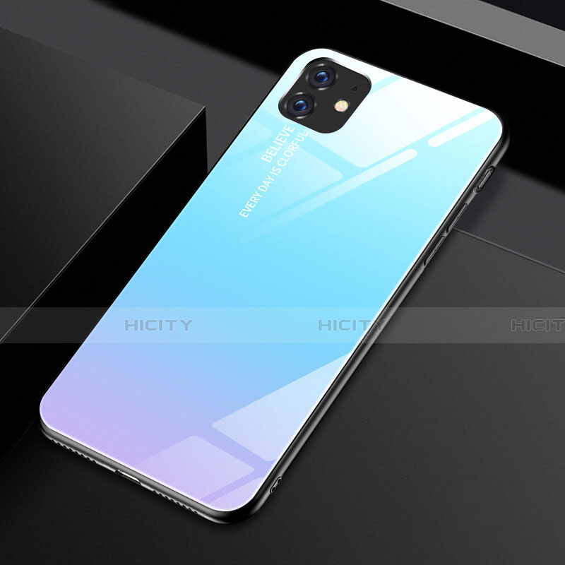 Carcasa Bumper Funda Silicona Espejo Gradiente Arco iris H01 para Apple iPhone 11 Azul Cielo