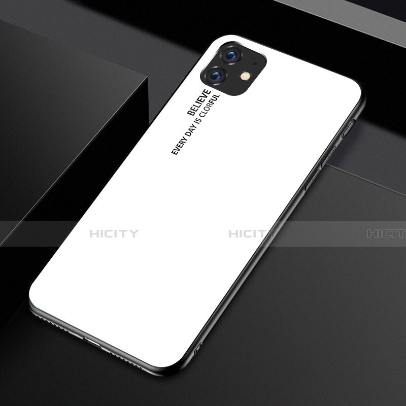 Carcasa Bumper Funda Silicona Espejo Gradiente Arco iris H01 para Apple iPhone 11 Blanco