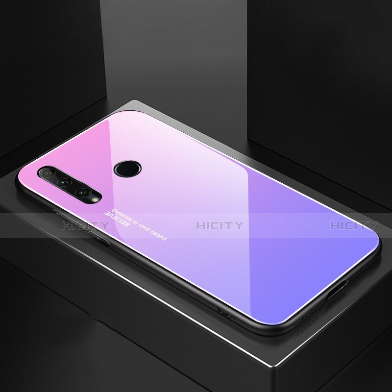 Carcasa Bumper Funda Silicona Espejo Gradiente Arco iris H01 para Huawei Honor 20 Lite Morado