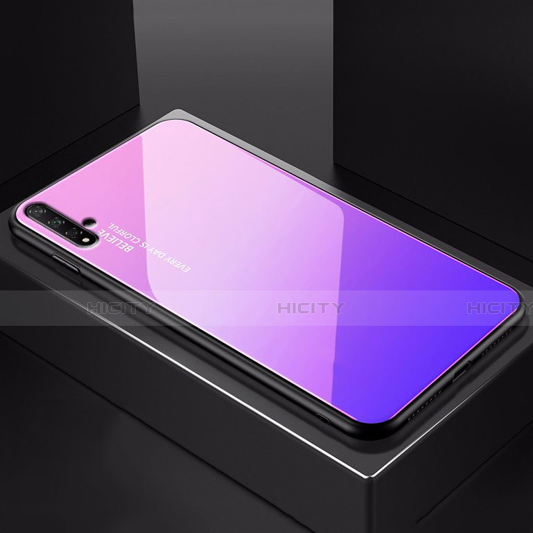 Carcasa Bumper Funda Silicona Espejo Gradiente Arco iris H01 para Huawei Honor 20 Rosa