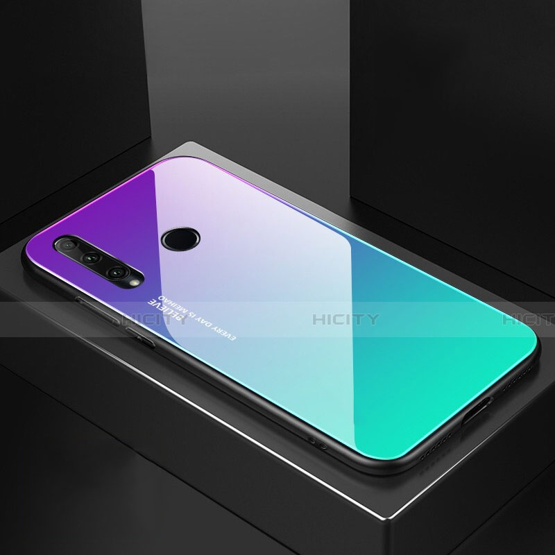 Carcasa Bumper Funda Silicona Espejo Gradiente Arco iris H01 para Huawei Honor 20E Cian