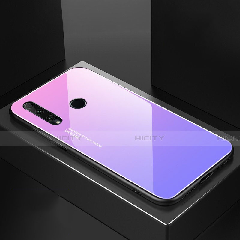 Carcasa Bumper Funda Silicona Espejo Gradiente Arco iris H01 para Huawei Honor 20E Morado