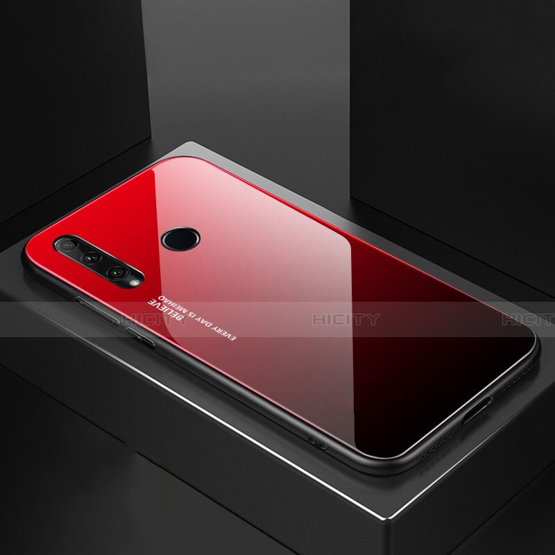 Carcasa Bumper Funda Silicona Espejo Gradiente Arco iris H01 para Huawei Honor 20E Rojo
