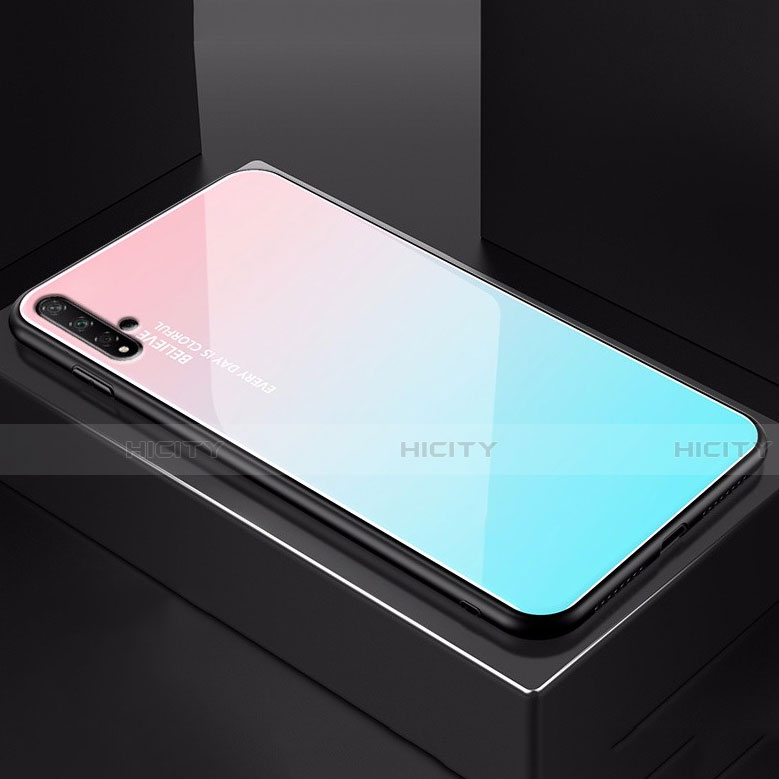 Carcasa Bumper Funda Silicona Espejo Gradiente Arco iris H01 para Huawei Honor 20S Cian